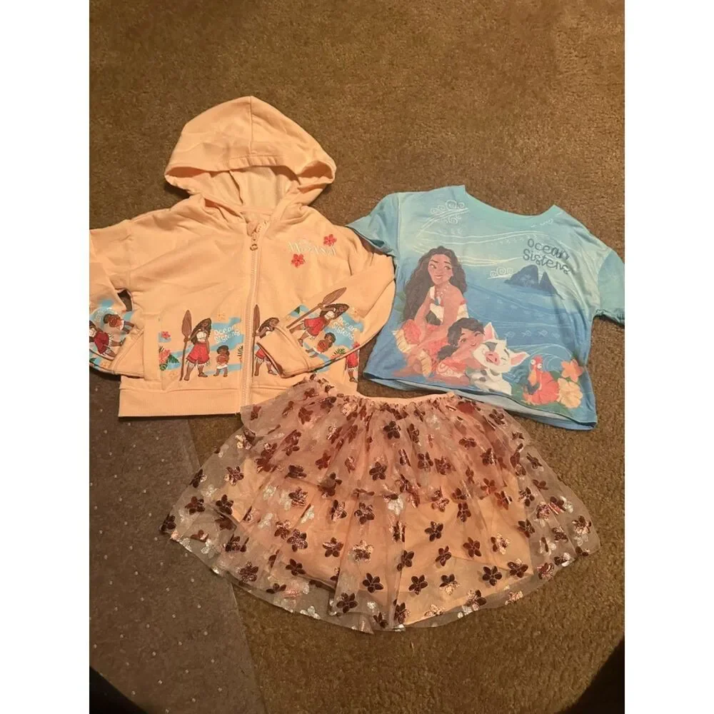 Disney Moana Three Piece Set with Hooded Jacket, Top & Tutu Size 4T